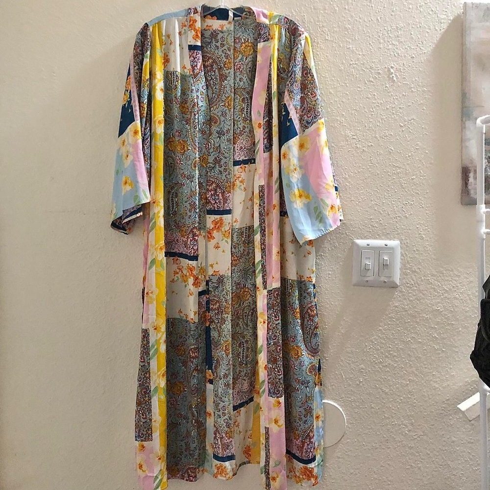 Gypsy hippie indie hipster boho-chic Colorful patchwork kimono jacket maxi long